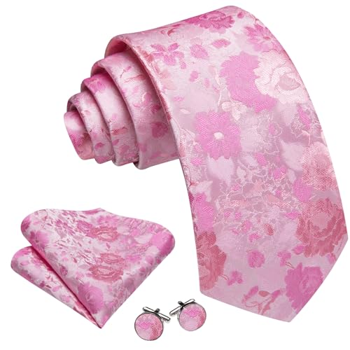 Image of Barry.Wang Flower Ties for Men Handkerchief Cufflinks Set Wedding Necktie Set Party