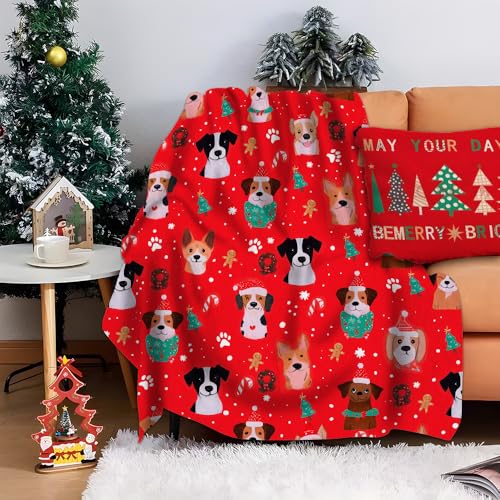 Candy Cane Xmas Dog Christmas Fleece Blanket Super Soft Cozy Throw Blanket Throw 40X50inch, Lightweight Fuzzy Comfy Textured Flannel Blanket Warm Plush Throw Blankets for Couch, Sofa, Bed