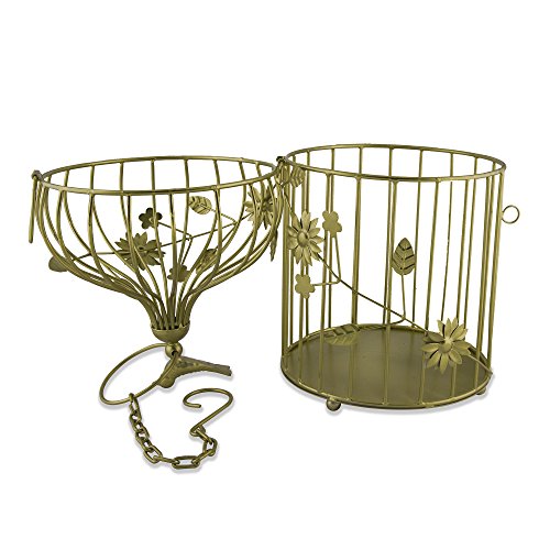 Image of Homesake Golden Small Metal Hanging Cage Lantern with Floral Vine & Chain, Decorative Tealight Candle Holder for Balcony, Home Decor, Diwali Decoration, Wedding & Festival Decoration