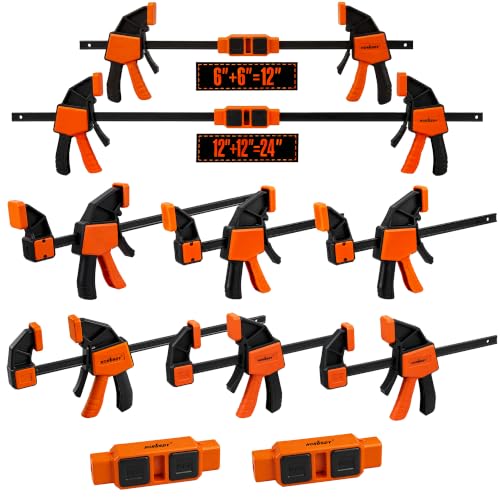 Image of HORUSDY 8-Pack Bar Clamps for Woodworking, 12 inch and 6 inch Bar Clamps with 2-Piece Clamp Connectors, Quick-Release Wood Clamps with 150 LBS Load Limit, Trigger Clamp Set