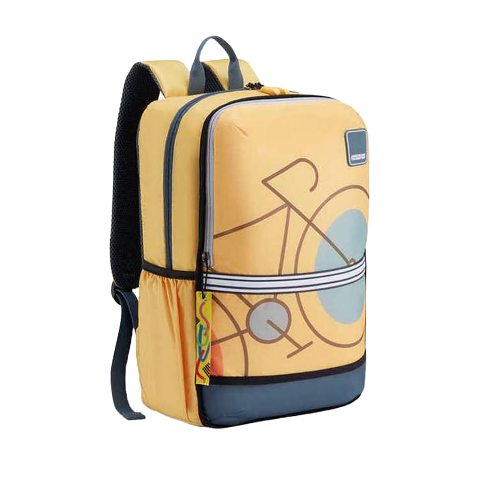 American Tourister Aleo 3.0, 20L Volume 3 Compartment School Backpack with Front Organizer and Spacious Interiors for Girls and Boys - Yellow