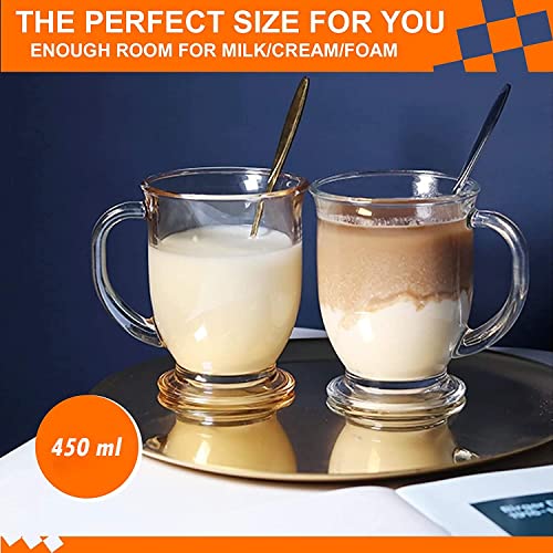 Image of 450 ML Glass Coffee Mug Set, with Convenient Handle, Tea Glasses for Hot /Cold Beverages, Thermal Shock Resistant, Tempered Glass, Mugs for Cappuccino Pack of 6 (PN - 04, 6 Count (Pack of 1))
