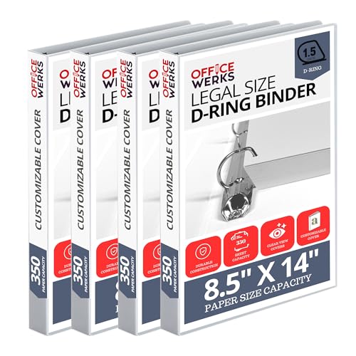 Performore - Office Werks Heavy Duty 4-Pack Legal Size View Binder - 14 x 8.5 White 1.5 Inch D-Ring Back Mount Binder