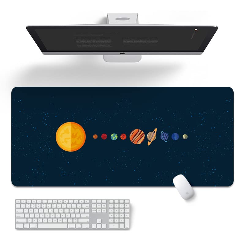 Space Desk Mat, Large Gaming Mouse Pad 31.5x11.8inch XXL, Advanced Micro-Weave Cloth Mouse Pad with Waterproof and Non-Slip Rubber Base for Office, Study and Gaming（The Nine Planets） -Blue