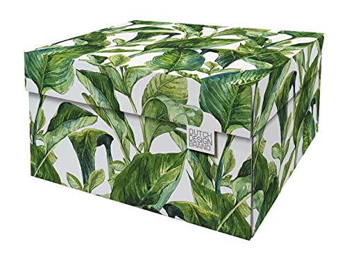 Dutch Design Brand Boîtes de rangement, décoratives, avec couvercle, dimensions : 38,9 x 31,8 x 21,1 cm, en carton recyclable certifié FSC, motif : feuilles vertes