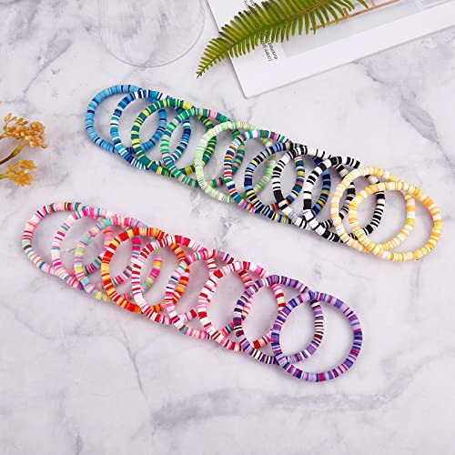 Ornaland Heishi Surfer Bracelets Set Polymer Clay Heishi Beads Stretch Bracelets Multi-Layer Stackable Friendship Bracelets Bohemia Summer Beach Jewelry for Women4