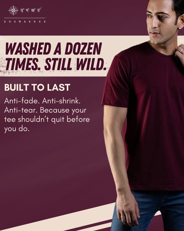 Image of Ghumakkad Cotton Blend Half Sleeve Round Neck Sports T Shirt for Men