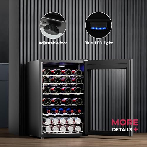 Image of Icyglee 4.5 CU.FT Wine Cooler Refrigerator, Small Freestanding Wine Fridge for Red, White and Champagne, Mini Fridge with Adjust Temperature, Black