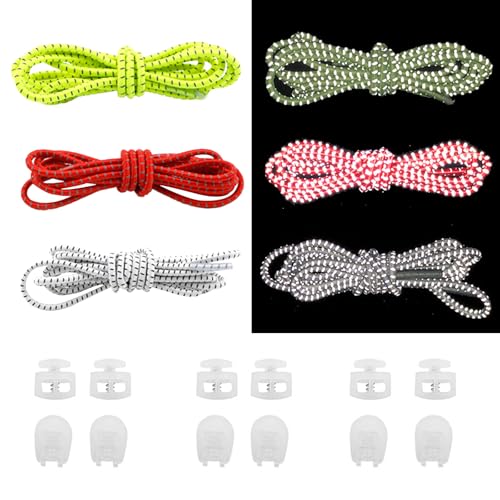 KASESSS 3 Paia Lacci Scarpe Elastici Luminoso, 100cm Lacci Elastici per Scarpe Bambini Adulti, Stringhe Scarpe No Tie, Stringhe Elastiche per Scarpe da Ginnastica, Scarpe da Corsa, Scarpe Casual