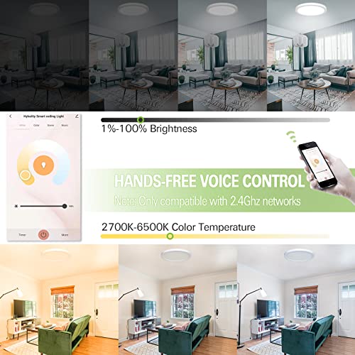 Hykolity 13 Inch Smart Led Flush Mount Ceiling Light Fixture, 3000~6500K White Light/Rgb Back Ambiant Light, 2.4G Wifi App & Voice Control, Compatible With Alexa Google Home, 24W, Etl Listed #TOP2