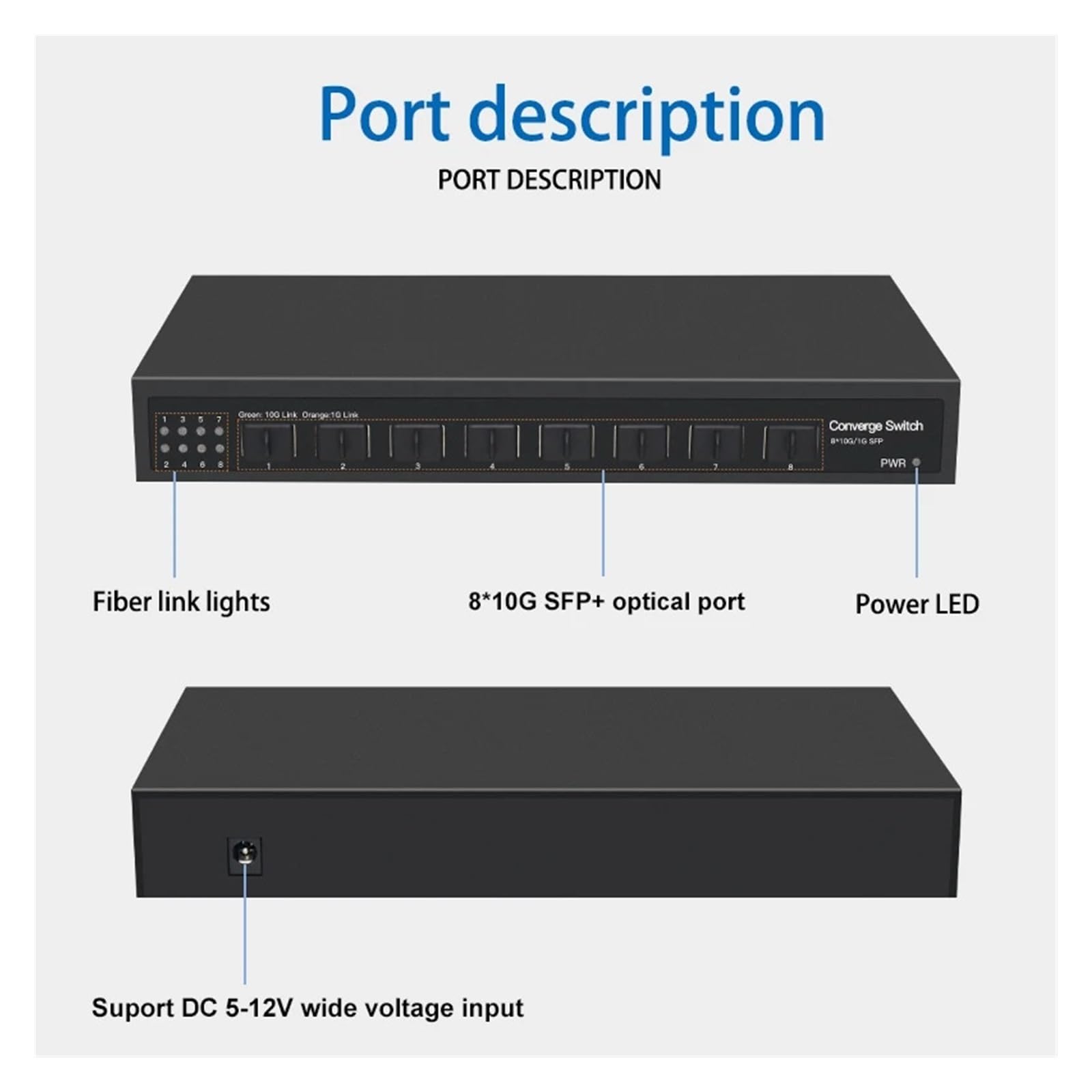Switch di rete Ethernet desktop non stito a 8 porte 10G SFP+ completo