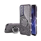 Galaxy S21 Ultra 5G TPU ケース/カバー 透明カバー スマホリング付き 可愛い お洒落 ラメ ギャラクシー S21ウルトラ ラインストーン きらきら おしゃれ アンドロイドスマホ スマートフォンケース/カバー[Galaxy S21 Ultra 5G(ブラック)]