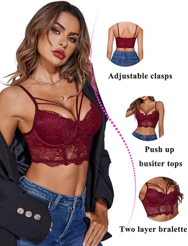 Image of Avidlove Lace Bralette for Women V Neck Camisoles Adjustable Strap Two Layer Crop Top Bustier Tops