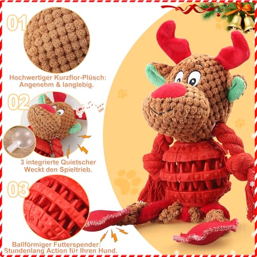 Frbyvad Quietschendes Hundespielzeug Weihnachten Geschenke, Plüsch Welpenspielzeug & interaktives Hundespielzeug für kleine und große Hunde, langlebiges Kauspielzeug für Hunde gegen Langeweile.
