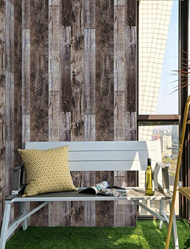 17.7" X 197"Brown Wood Wallpaper Grey Wood Contact Paper Brown Wallpaper Peel And Stick Rustic Shiplap Wallpaper Self Adhesive Removable Faux Wood Plank Paper Cabinet Shelf Drawer Liner Vinyl Roll #TOP7