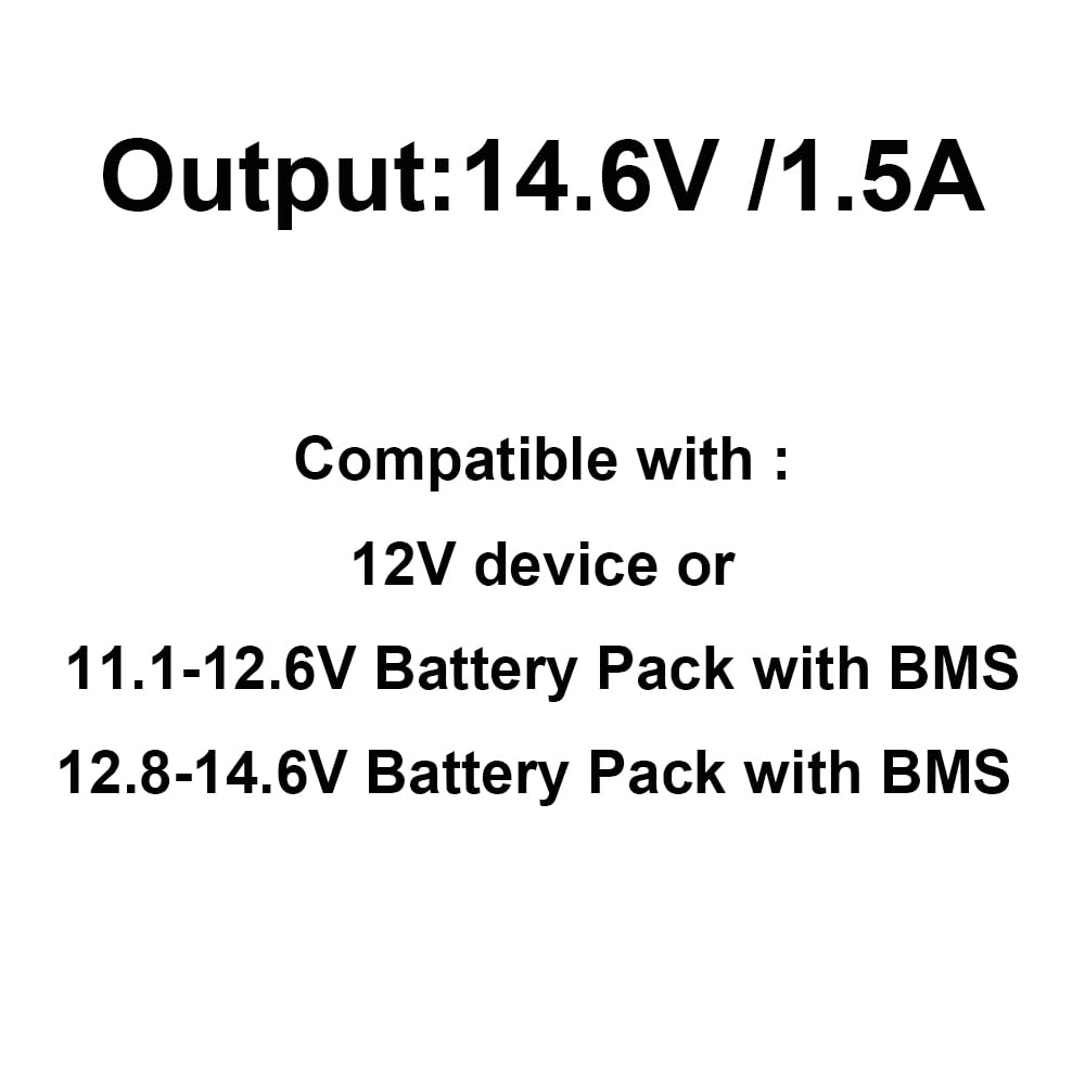 12V 1.5A Battery Charger with DC5521 Male Connector for 14.6V Lithium LiFePO4 Deep Cycle Rechargeable Batteries Pack, 12.6V Li-ion Battery Pack, Kid Ride On Toys Best Choice Wrangler SUV, Dynacraft