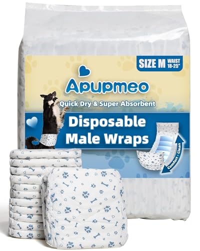 Image of Dog Diapers Male Wraps, Disposable Male Dog Diaper, Super Soft Absorbent Doggie Diapers for Boy Dogs with Incontinence Marking or Excitable Urination(M, 50)