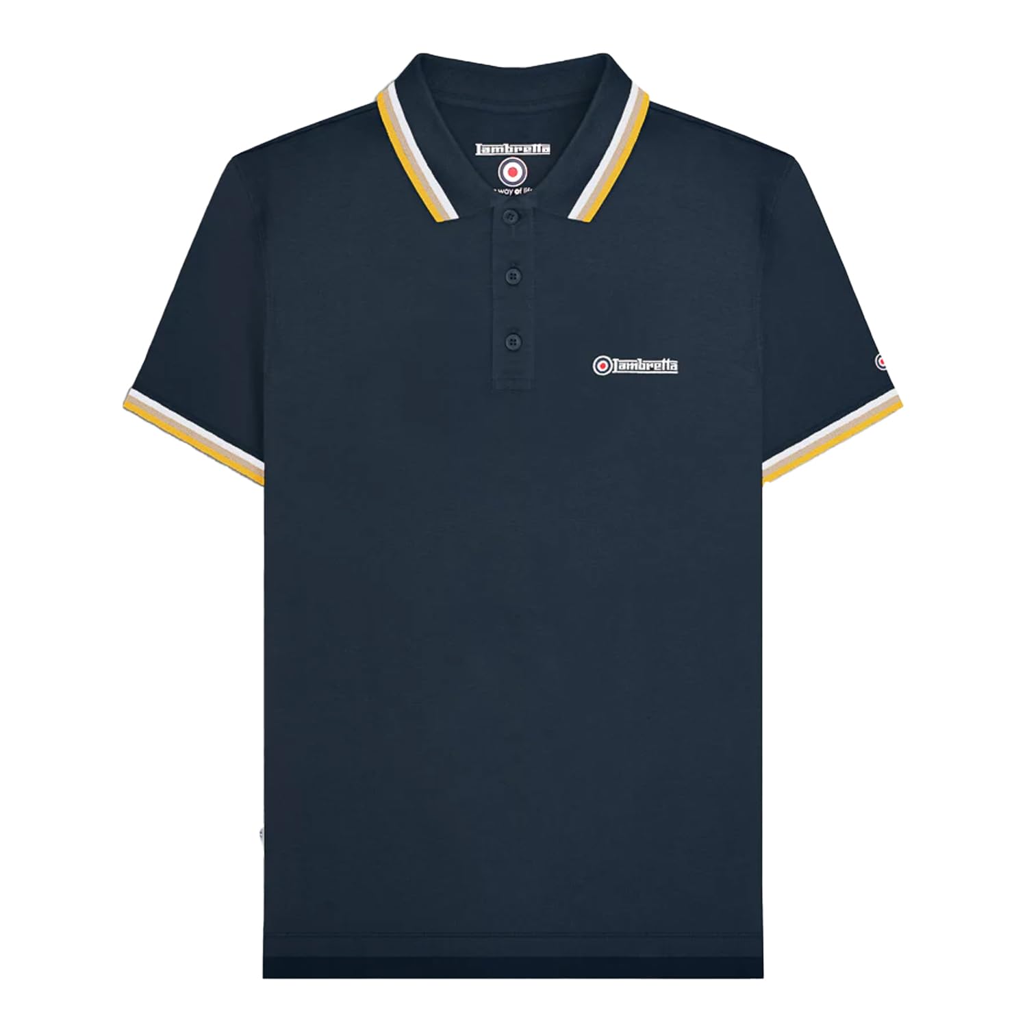 Lambretta Men's Navy/White/Cashew/Gold Triple Tipped Polo Black/Stone//Orange
