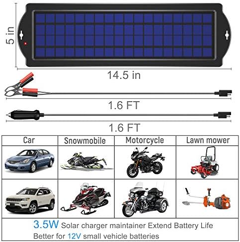 POWOXI 3.5W 12V Solar Trickle Charger for Car Battery, Portable and Waterproof, High Conversion Single Crystal Silicon Solar Panel car Battery Charger for Motorcycle Boat (3.5w Solar Chargers-Black)