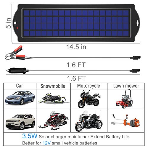 POWOXI 3.5W 12V Solar Trickle Charger for Car Battery, Portable and Waterproof, High Conversion Single Crystal Silicon Solar Panel car Battery Charger for Motorcycle Boat (3.5w Solar Chargers-Black) - Thumbnail 7