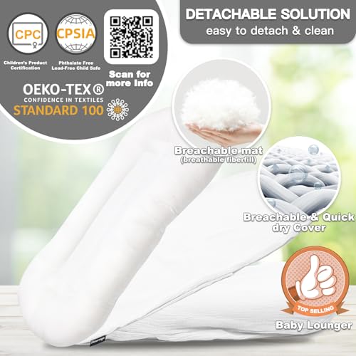 Image of Infant Support Cushion - Baby Support Cushion for Newborn, 0-24 Months, Portable Tummy Time Mat for Home and Travel, Soft Cotton, Supervised Use, Baby Essentials Gift,White(1 Cushion + 1 Cover)