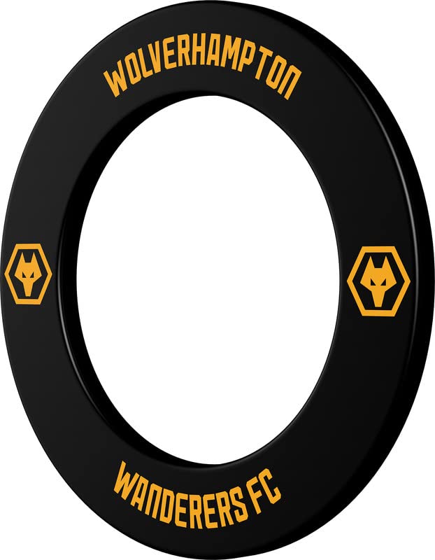 FOCO Offically Licensed Wolverhampton Wanderers Football Club Wolves FC Dartboard and Darts Surround, Yellow Crest, Black (SU219) โ image 1