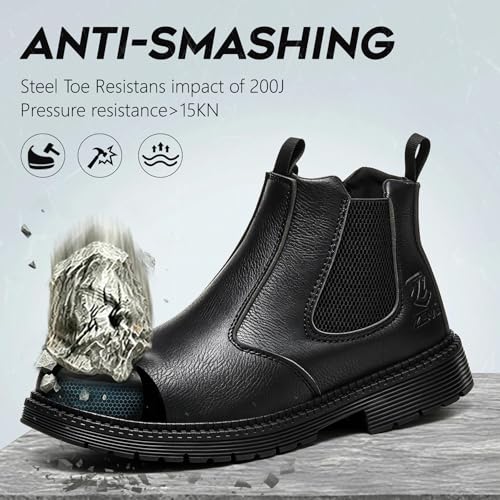Image of Unisex-Adults Steel Toe Chelsea Boots, Men's Industrial Construction Shoes, Waterproof, Lightweight, Comfortable, Non-slip Safety Boots