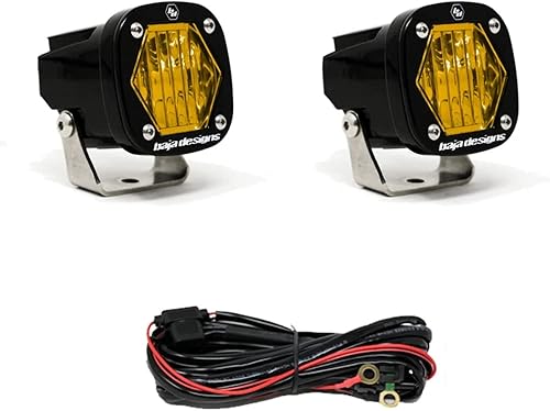 Baja Designs Cápsulas de luz auxiliar LED S1 - Ajuste universal con arnés de cableado, 2 LED (esquina ancha; ámbar)