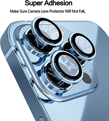 Image of For iPhone 13 Pro Camera Lens Protector & For iPhone 13 Pro Max Camera Lens Protector Tempered Glass Screen Protector, Anti-Scratch Premium Tempered Glass Film Aluminum Alloy 3D Lens Ring Cover(3 Pack, Serria Blue