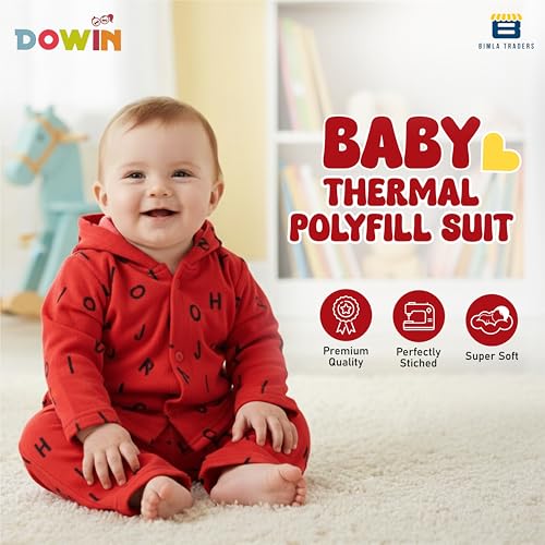 Image of Dowin Baby Boy's and Baby Girl's Front Open Thermal Polyfill Suit for Winters | Body Warmer for Baby | Full Sleeves Infant Woolen Set | Hoodie Clothing Set for New Born Baby | Lightweight (Pack of 1)