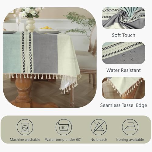 Image of Cortina Tablecloth for Dining Table Waterproof Table Cover, Cotton Linen Fabric Rectangle Tablecloth (Light Blue + Dark Grey, 6 Seater)
