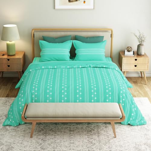 Image of Mytrident Bedsheet for Double Bed Queen Size |90 Inches x 100 Inches | Zari Sea Green