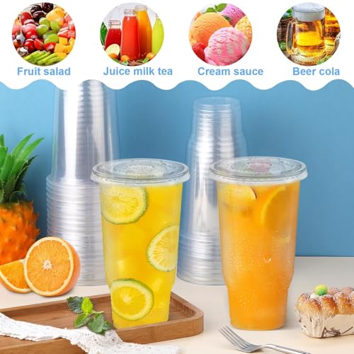 Image of 32 oz 50 Pack Clear Plastic Cups with Lids, Iced Coffee Cups