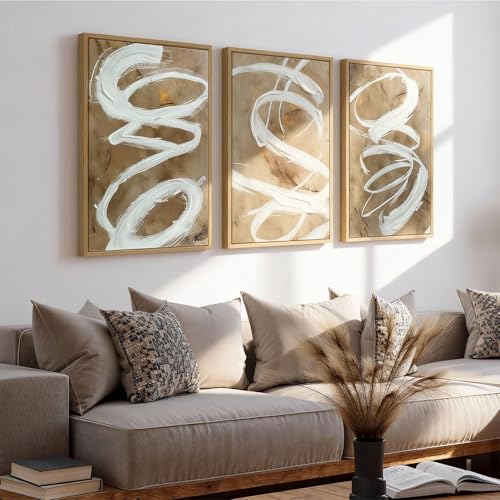 Vaskuro Extra Large Framed Art, Handmade Textured Canvas Paintings, Neutral