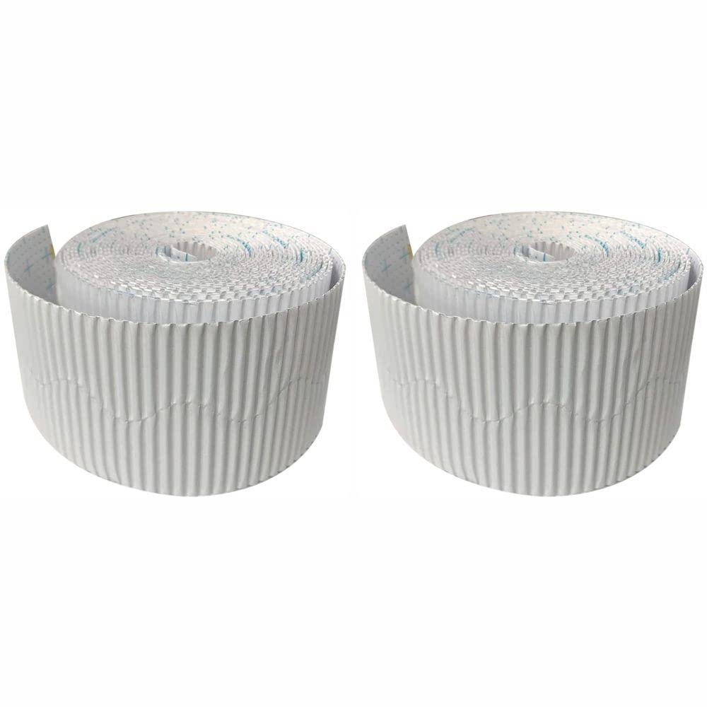 3 Ace Crafts (Pack of 2) Corrugated Display Borders Roll (Soft White) Size 57mm x 15m - School Classroom Decoration, Bulletin Boards & Crown Making Crafts, Scalloped Edge Border Rolls Fade Resistant — image 1