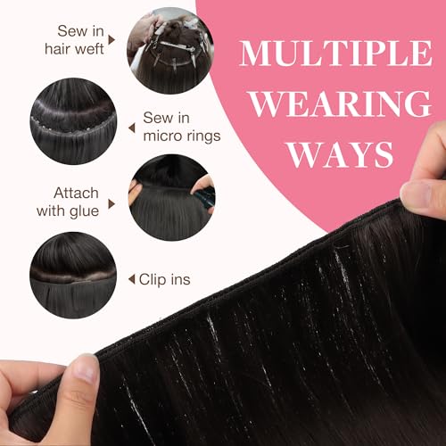 Image of GOO GOO Sew in Hair Extensions Real Human Hair, Weft Hair Extensions Human Hair, 2A Light Brown 24inch 120g, Weft Bundles Straight Silky Remy Hair