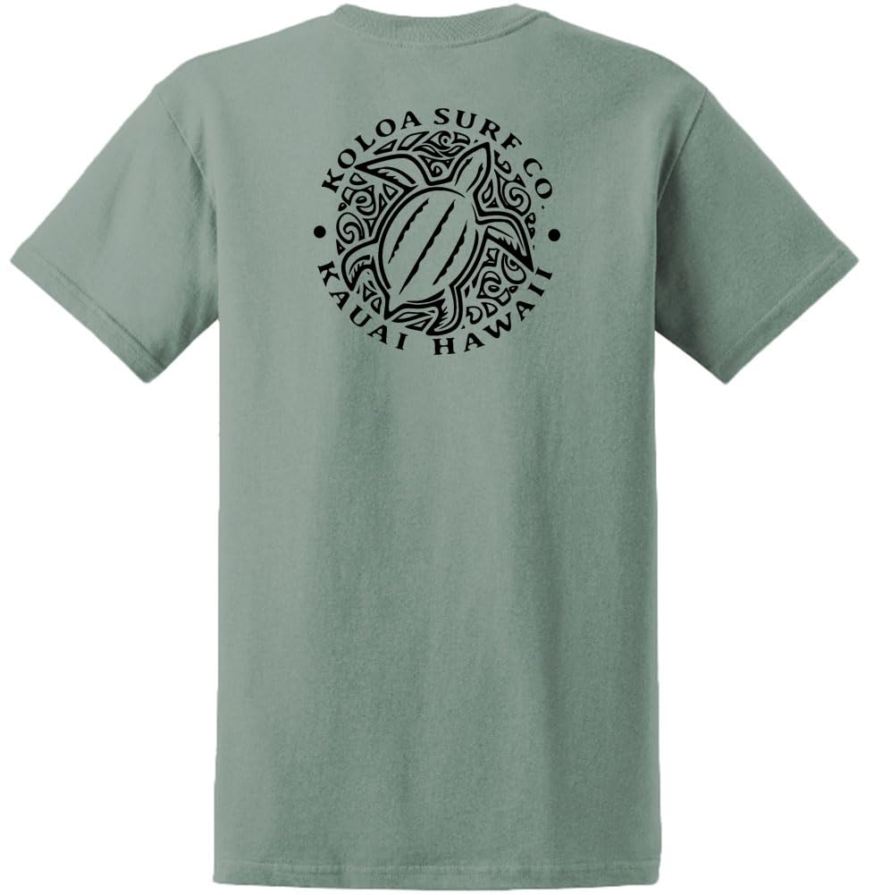 Koloa Surf Company Mens Hawaiian Honu Turtle Logo Heavy Cotton Tee, Stone Green, X-Large