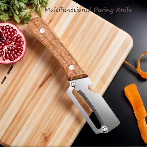 Image of Multifunctional Stainless Steel Vegetable Peeler with Bottle Opener, Wooden Handle Fruit Peeling Knife, Heavy Duty Kitchen Peeler for Potato, Cucumber, Carrot, Apple & Vegetable Slicer.