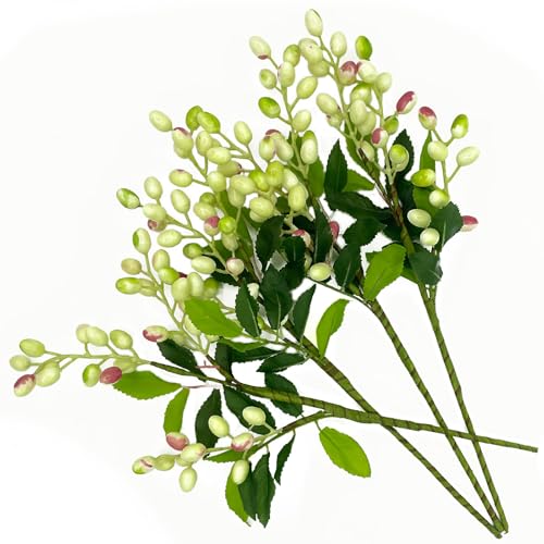 4PCS Artificial Flower Artificial Berry Stems Faux Red Berry Stems Faux Berries Olive with Leaves Fake Berries Branches Fake Fruit with Bendable Stem for Christmas Vase Floral Arrangement(White)
