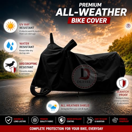 Image of All Two Wheeler Bike /Scooty Body Cover Used for Hero Splendor Heat Protectio /Water Resistance /UV-Rays /Birds Dropping /Scratchproof /Dust Proof /All Model & All Variants [Black]
