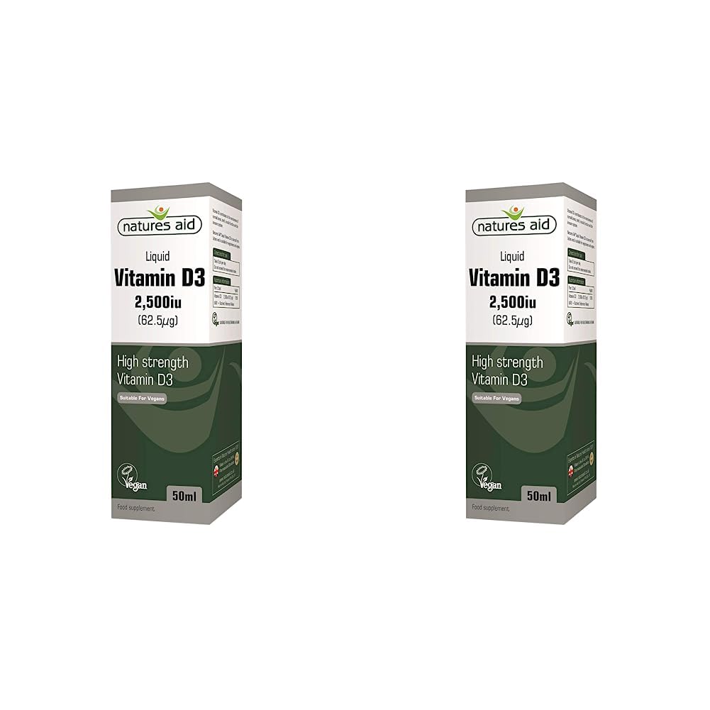 Natures AidVegan Vitamin D3/Cholecalciferol Liquid, 2500iu, Dropper Included, 50 ml (Pack of 2)