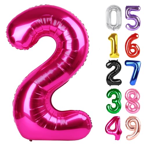 Image of Hot Pink Number 2 Balloon 40 Inch, 2nd Birthday Decoration, Sparkling 2 Number Balloon Party Decor