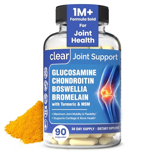 Glucosamine Sulfate 1500mg Chondroitin & MSM Joint Support - 8-in-1 Formula with Turmeric & Boswellia - Easy-to-Swallow Capsules, Gentle on Stomach for Back, Knee & Hip Support - 90 Capsules