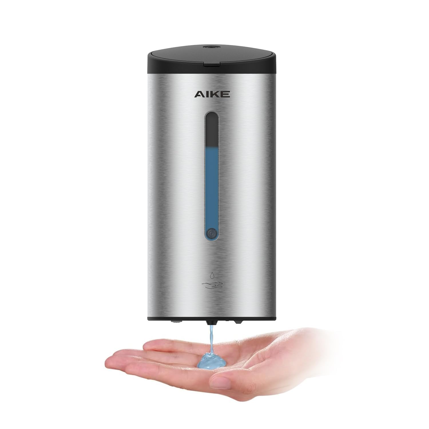 AIKE ハンドソープ ディスペンサー 壁掛け 業務用ソープディスペンサー 自動 タッチレス 手洗い石けん液対応 800ml 大容量 吐出量5段階調節 電池式 公共の場用 AK1205C（シルバー）