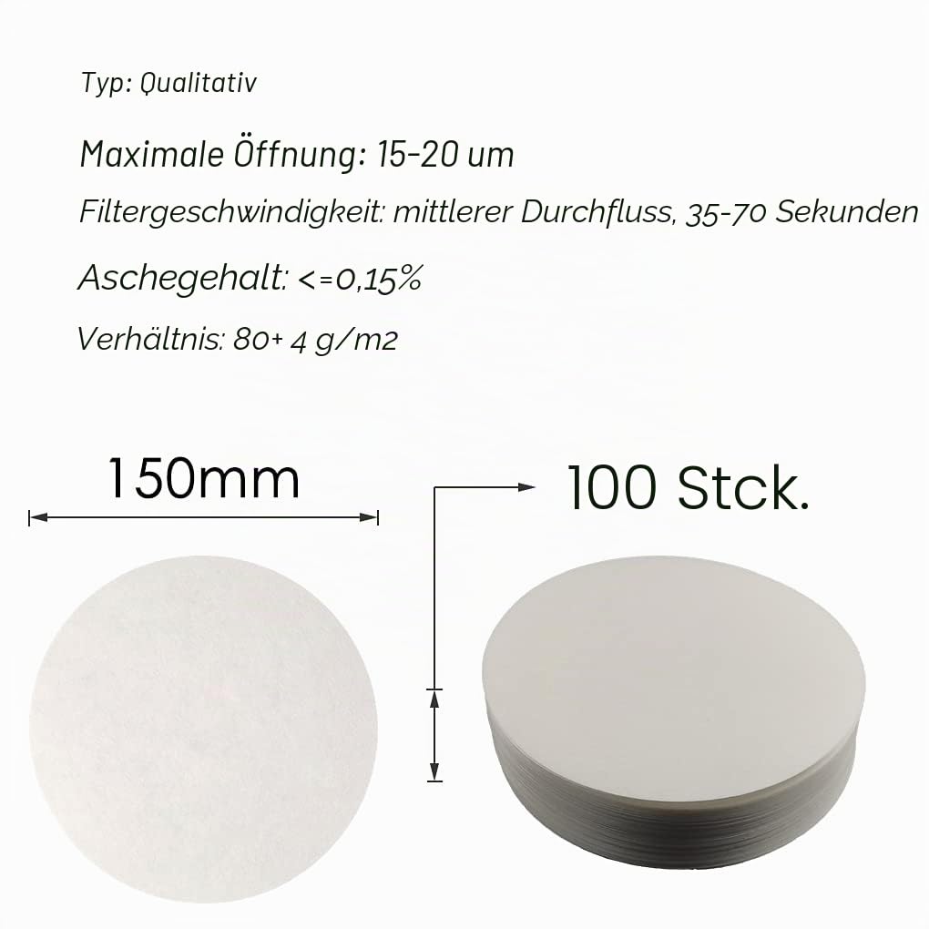 Filterpapier 150 mm, Packung zu 100, zum Einsatz in Wissenschaftsexperimenten als Filterpapier, auch als Filterpapier für Trichter