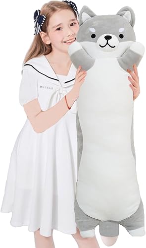 Almohada larga de peluche Shiba Inu gigante de peluche para perros Corgi, almohada para abrazar, cojín largo suave para dormir, regalos para niñas y