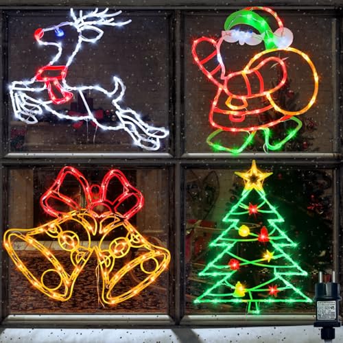 41cm Weihnachtsbeleuchtung Fenster - 4 Stück farbig beleuchtet...
