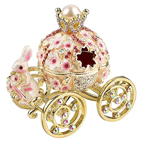 Xinkulas Bunny Flower Pumpkin Carriage Trinket Jewelry Box Keepsake Case (Pink) Cover