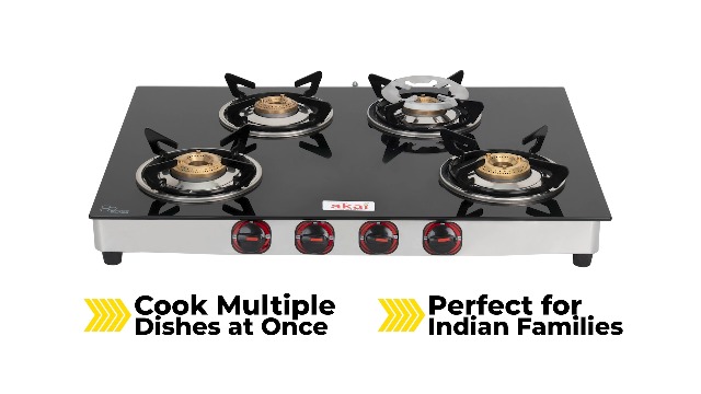 Akai Glass Top Double Brass Burner Gas Stove,| Manual Ignition