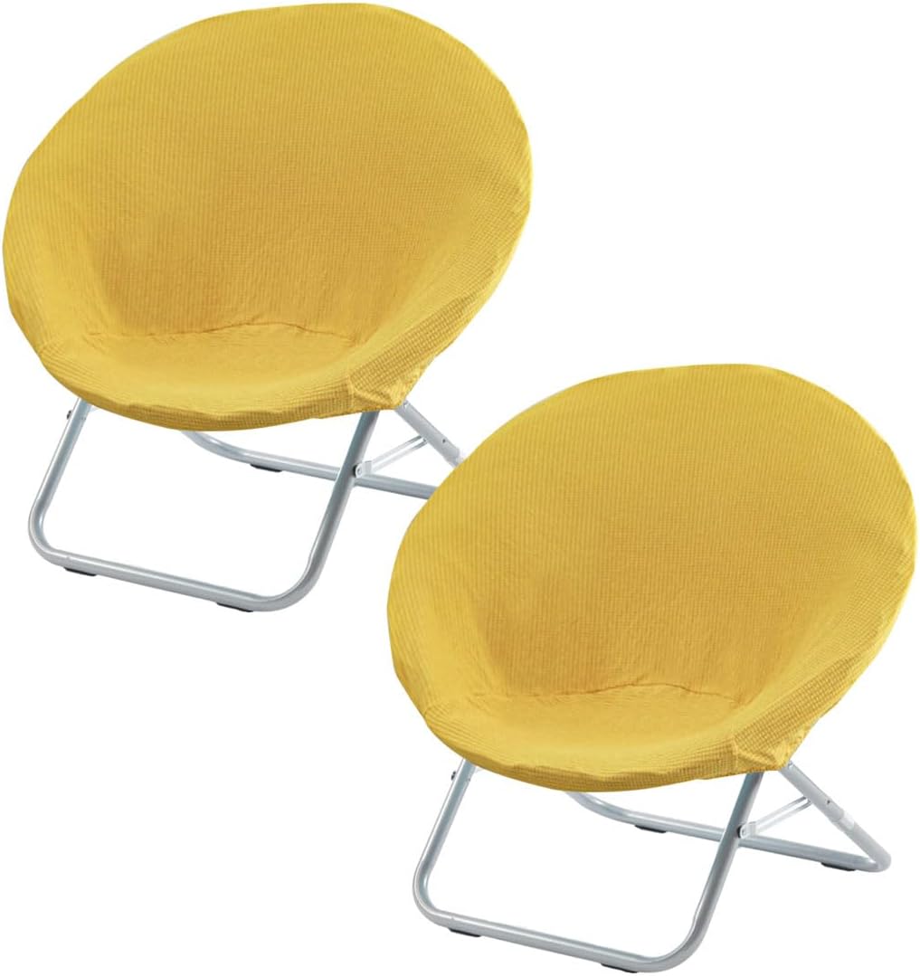 Saucer Chair Covers Stretch Round Moon Saucer Chair Cover Slipcovers Jacquard Foldable Saucer Chair Cover Cozy Chair Slipcovers Protector for Bedroom 2 Pieces Yellow